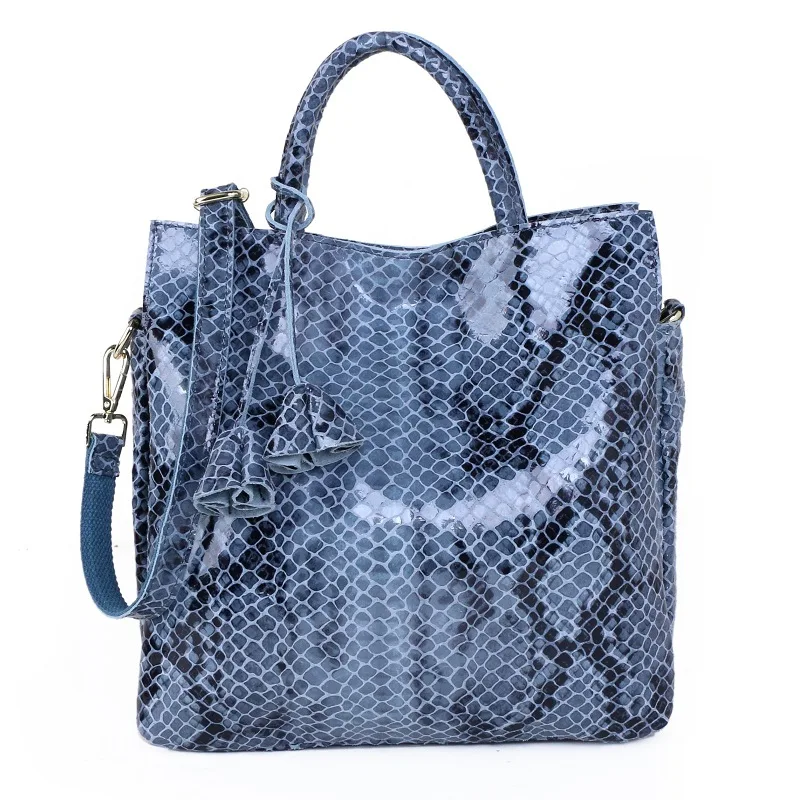 

2022 Casual Cow Leather Snake Pattern Women Handbag Large Totes Shopping Bags