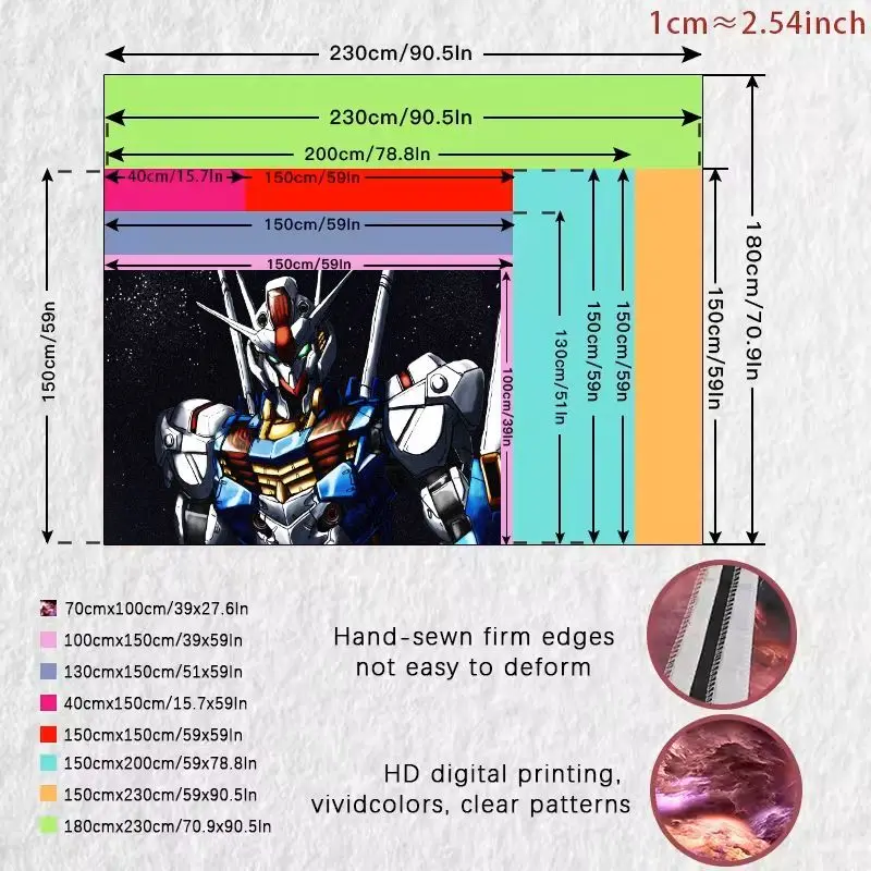 1PC Gundam-Style Futuristic Robot Tapestry Starry Night Sky White Blue Red Metallic Mech Wall Art Decor for Bedroom Living Room