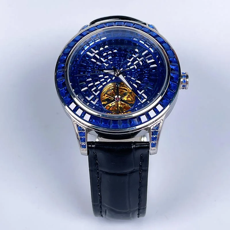 PINDU جديد ساعة ميكانيكية للرجال الماس مضيئة مؤشر الياقوت ساعة اليد للرجال الساعات Montre أوم هدية صندوق P5037