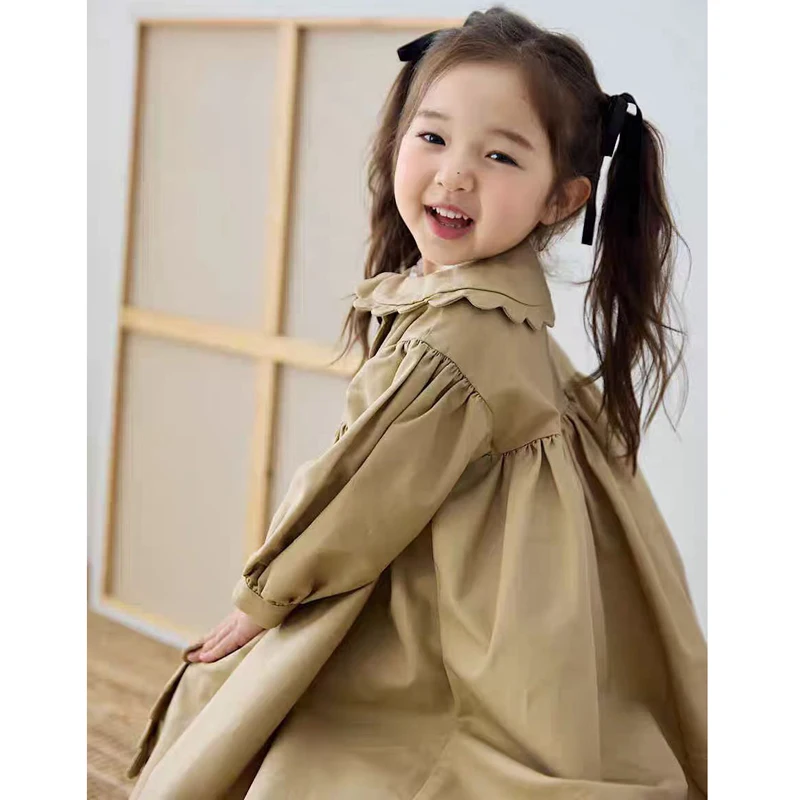Girls England Style Coats 2025 Spring New Long Trench Windbreaker Jackets For 2-8 Years Autumn Fashion Single Breasted Overcoat
