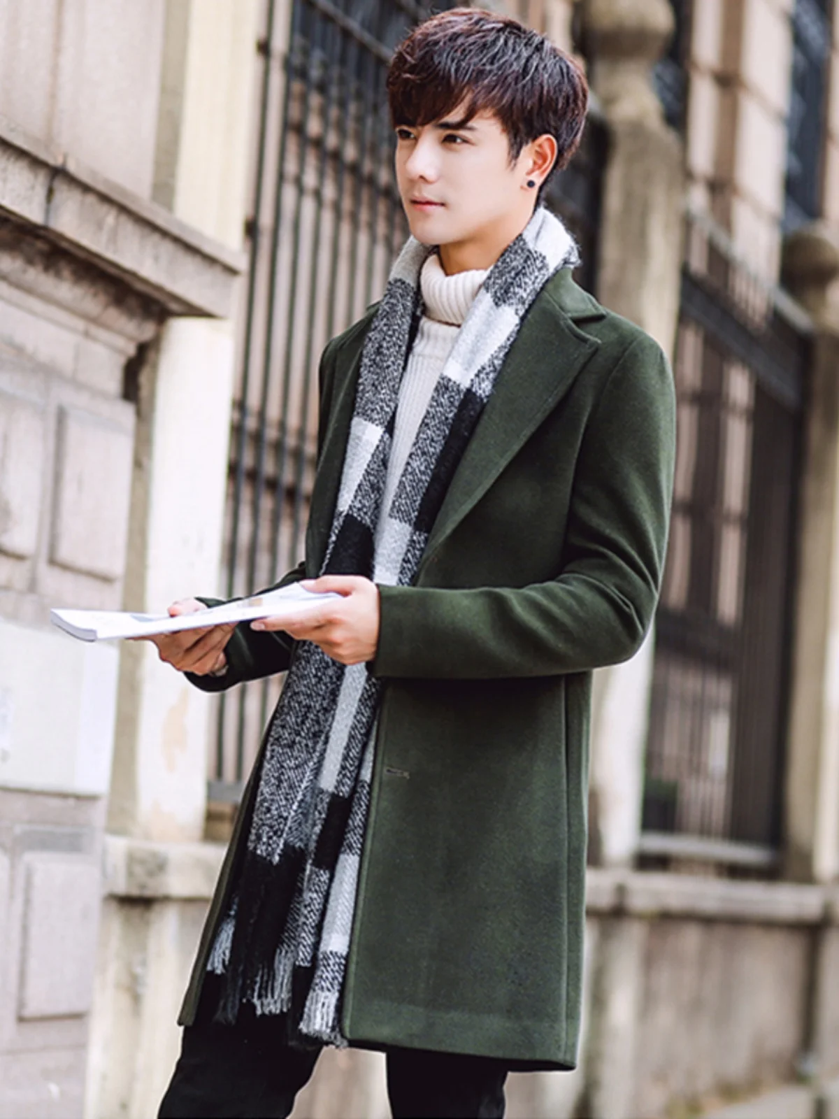 

Мужское шерстяное пальто средней длины с хлопковым узлом, осенне-зимнее модное корейское пальто, повседневное городское пальто на одной пуговице