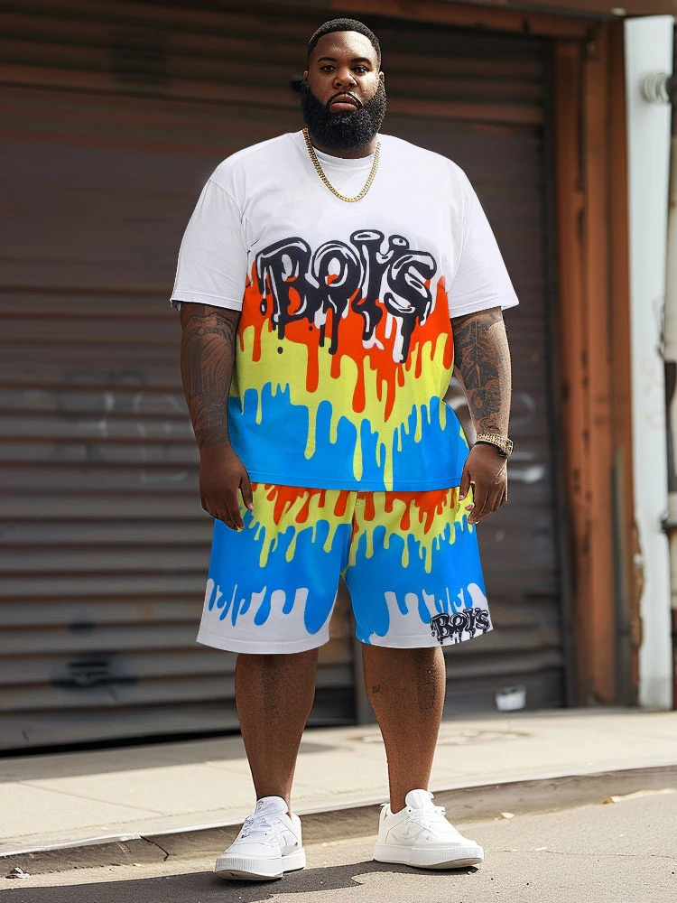 L-9XL Short sleeved T-shirt Shorts Set Plus Size Men Street Leisure Fashion Colored Invisible Letter Printing Two Piece Set ZOOY