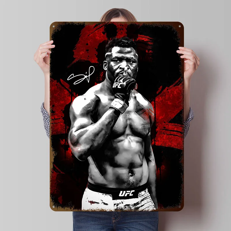 Francis Ngannou Fighter Metallposter, individuelle Wandkunst, Retro-Vintage-Blechschilder für Heimdekoration, Rauminnenausstattung, Accessoires