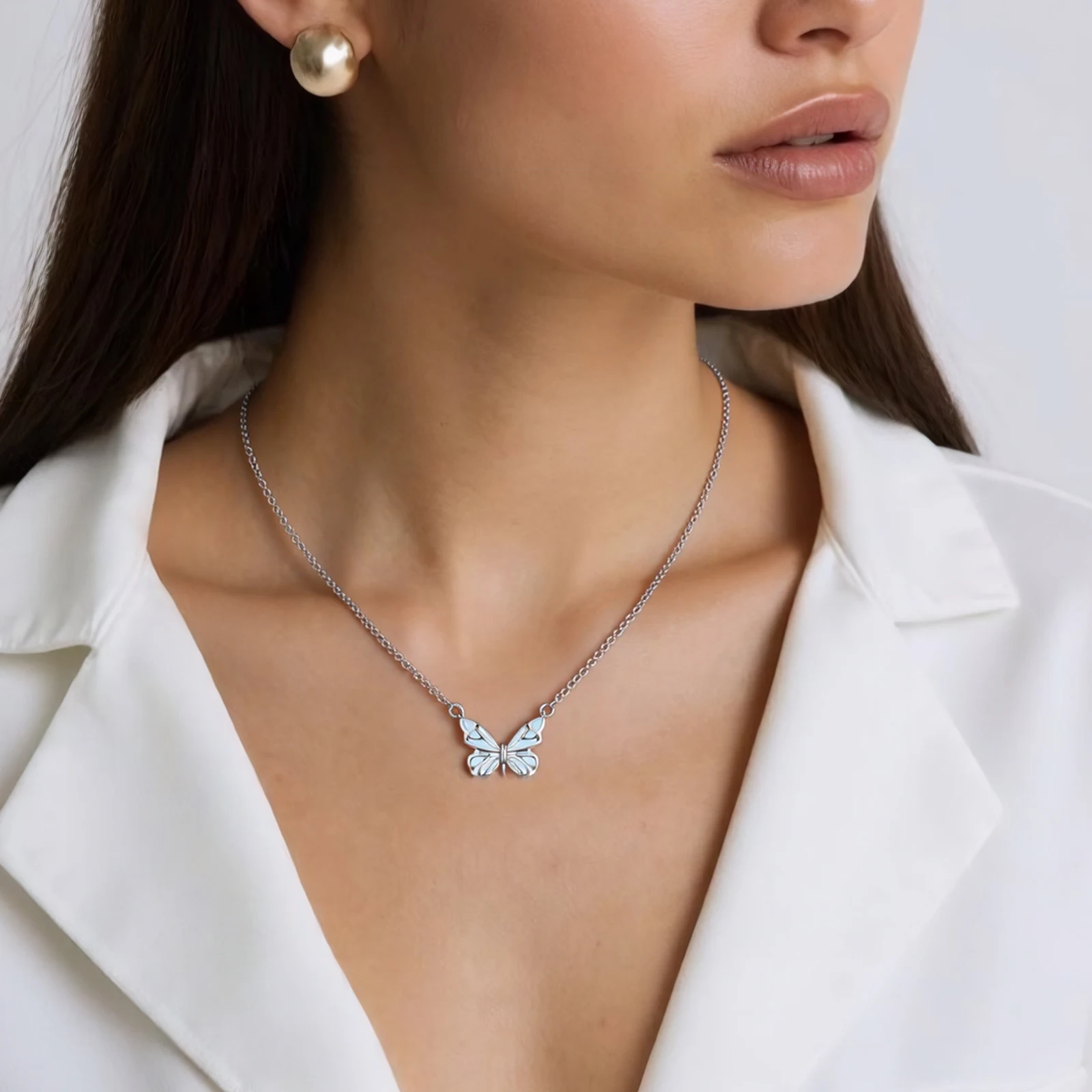 متوهجة فراشة الجنية قلادة سوار الصلب سلسلة فراشة قلادة قلادة الفضة والمجوهرات مجموعة لصديق عاشق #3