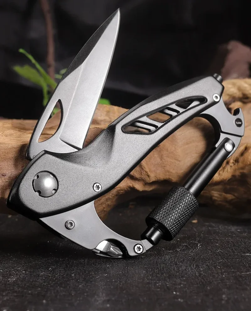 

Multifunction EDC Pocket Tool Carabiner Folding Knife with Car Window Breaker Portable Outdoor Camping Utility Gadget for Travel