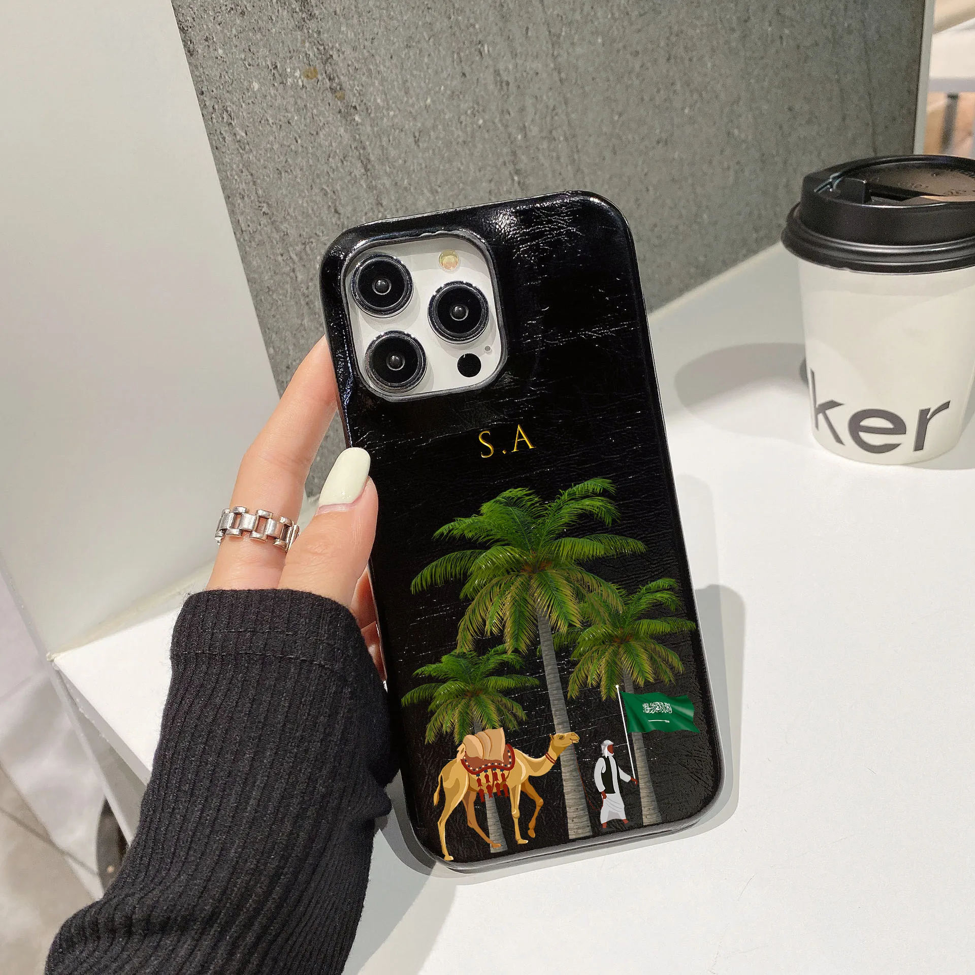 Customized Saudi Arabia Coconut Tree Name Letter Leather Case For Iphone 15 16 pro max 14 13 Pro 12 Mini 11 kafr letters Covers