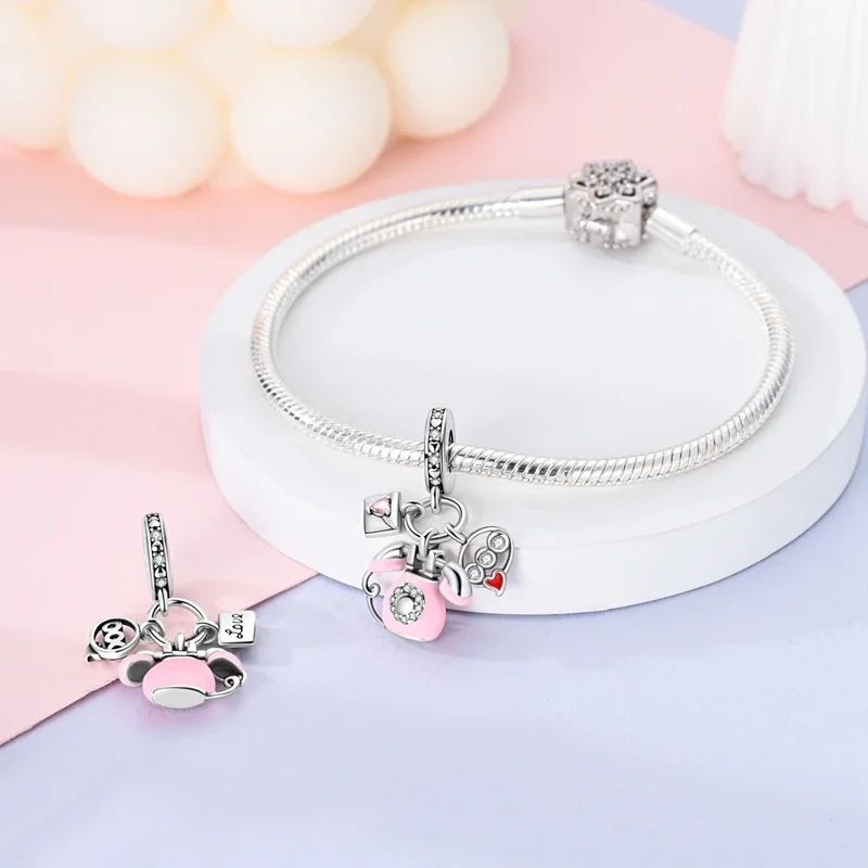 

Charms Plata 925 Pink Telephone Heart Envelope Beads Fit Original 925 Bracelets Charms For Women Jewelry DIY Making Gifts