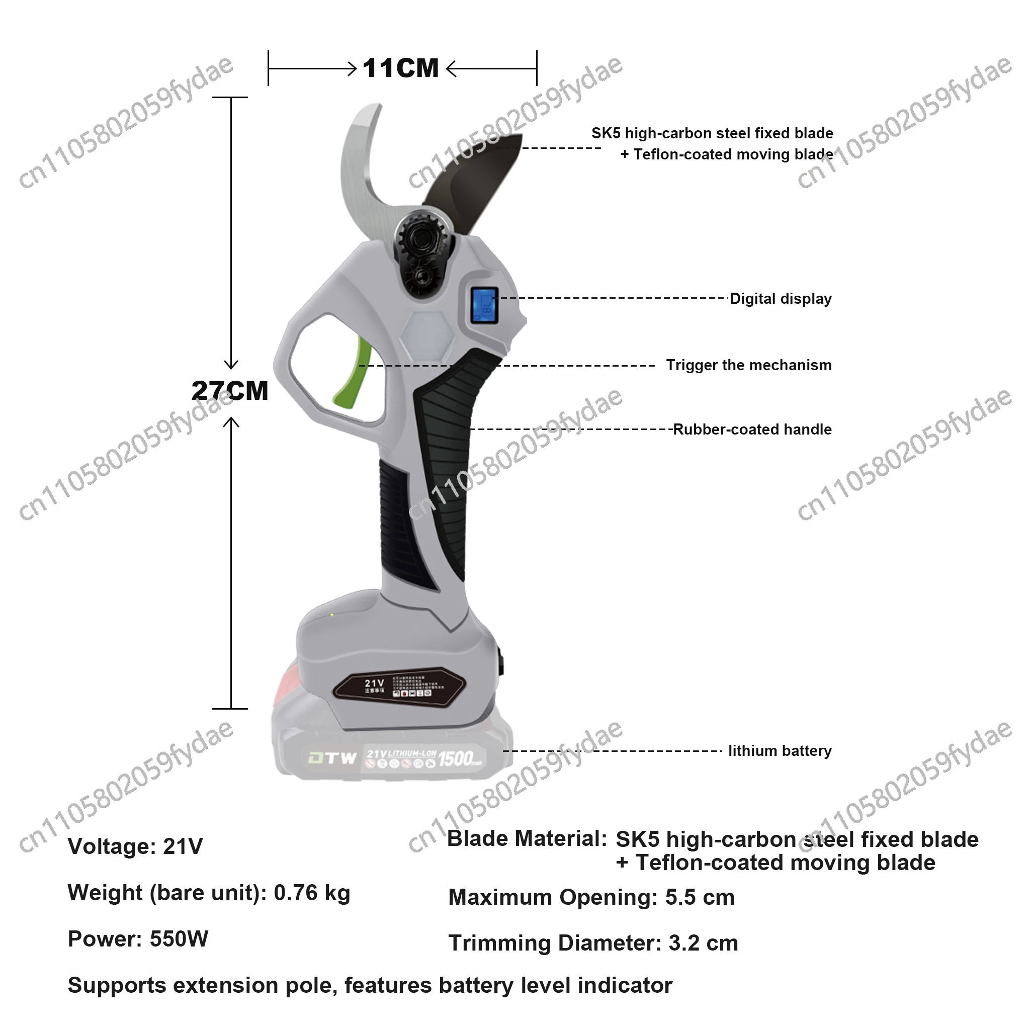 DTWA1-0022 Electric Cordless Garden Pruning Machine with Pruning Tool, Shears