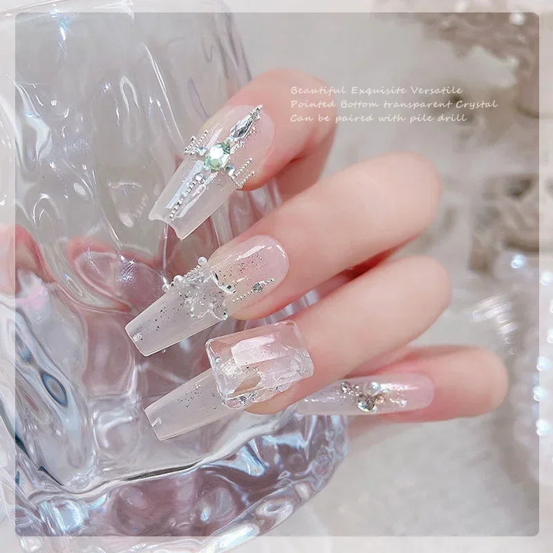 Transparente branco apontado fundo broca de cristal claro brilhante coração strass decorações da arte do prego ferramenta manicure acessórios diy