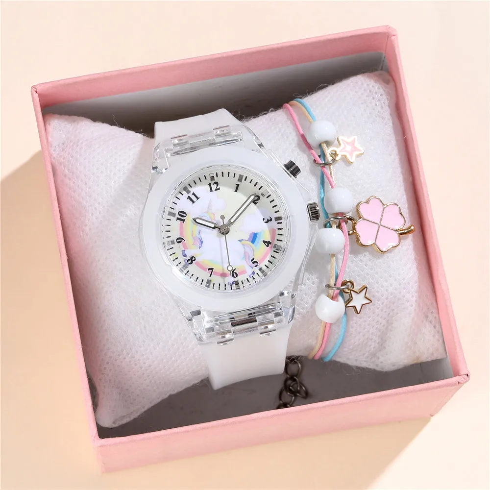 قطعتان من ساعة الرسوم المتحركة المضيئة المصنوعة من السيليكون بلون الحلوى