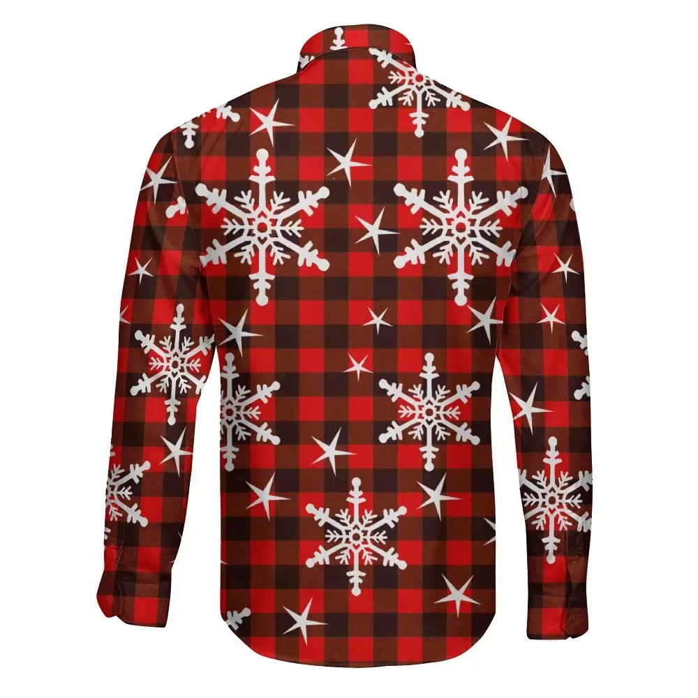 Men\'s Shirt Plaid Snowflake Christmas 3D Printing Shirt Christmas Street Long Sleeve Button Clothing Fashion Design Casual Soft