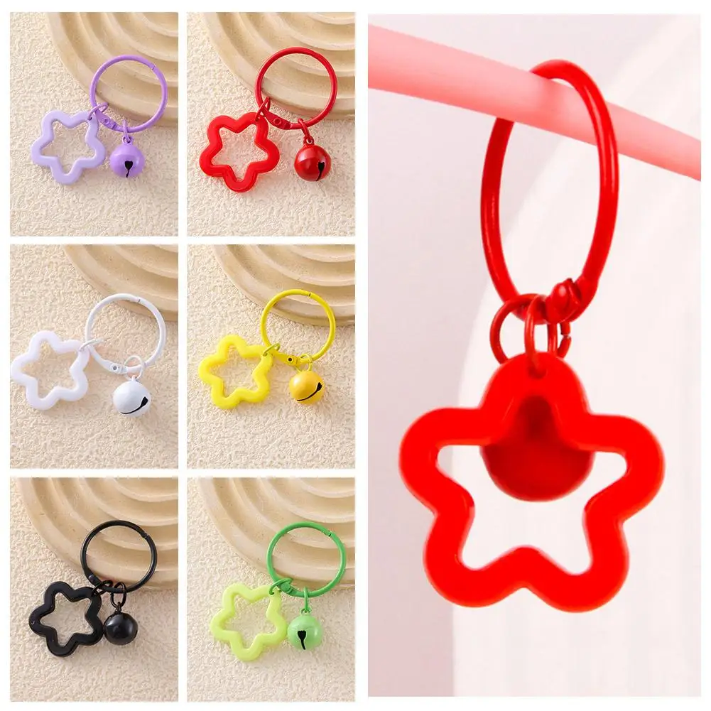 1 Pcs Elegant Macarone Bag Keyring Colorful Pendant Hollow Keychain Colored Bell Star Fashion Five-pointed Star P8z6