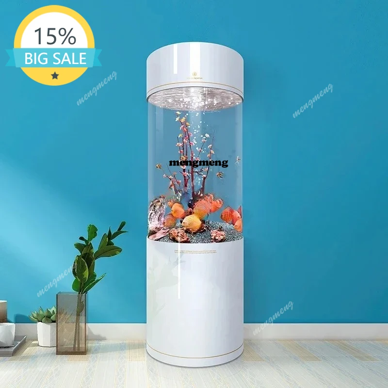 

zHNew Fish Tank Cylinder Small and Medium-Sized Living Room Home Acrylic White Aquarium