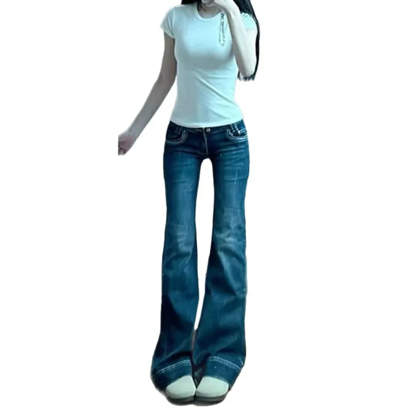

Новые винтажные джинсы-клеш 2026 года для женщин: модные, с низкой талией, эластичные, облегающие, повседневные, в уличном стиле, с высокой талией, широкие штанины