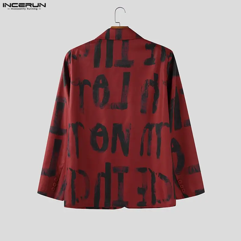 INCERUN الرجال السترة الطباعة التلبيب كم طويل زر الذكور دعوى الشارع الشهير فضفاضة أنيقة موضة عادية رقيقة معاطف الرجال S-5XL 2025 #5