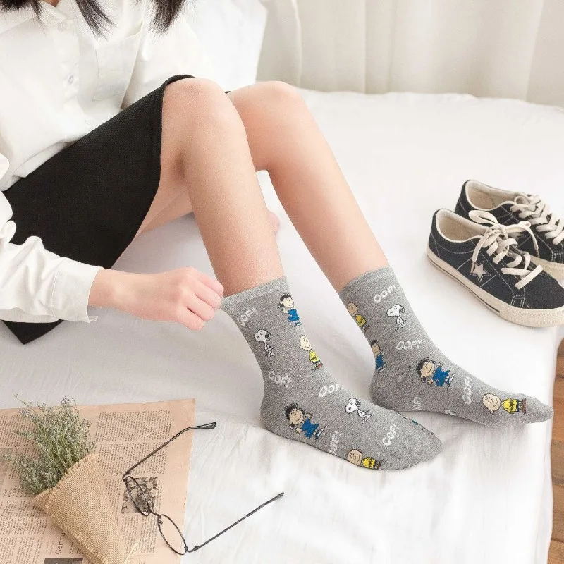 Snoopy Mid-calf Socks Children Cartoon Cotton Socks Women Men Breathable Anime Sports Socks Casual Student Personalize Sock Gift