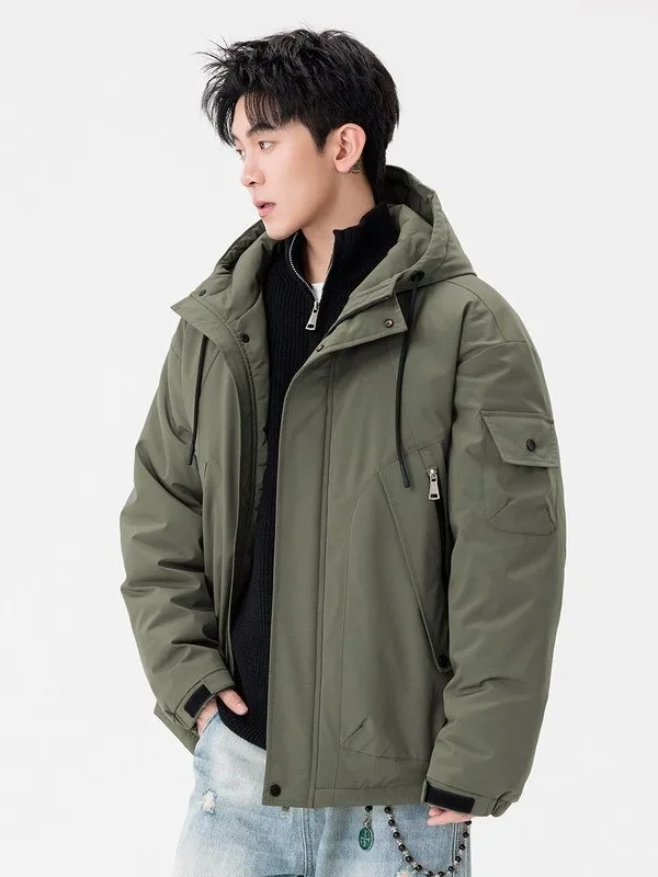 

Утепленная мужская парка с капюшоном, зимняя куртка, повседневная, из полиэфирного волокна, на молнии, стандартная длина рукава