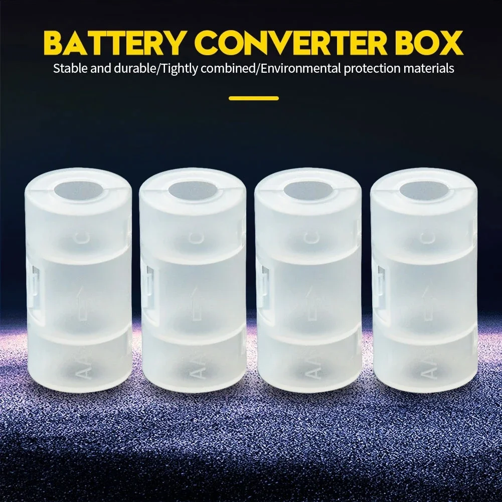 2/4PCS LR06 AA to C LR14 Size Transparent Battery Storage Box AA to C Battery Adapter Holder Case Converter Switcher 5*2.6cm 