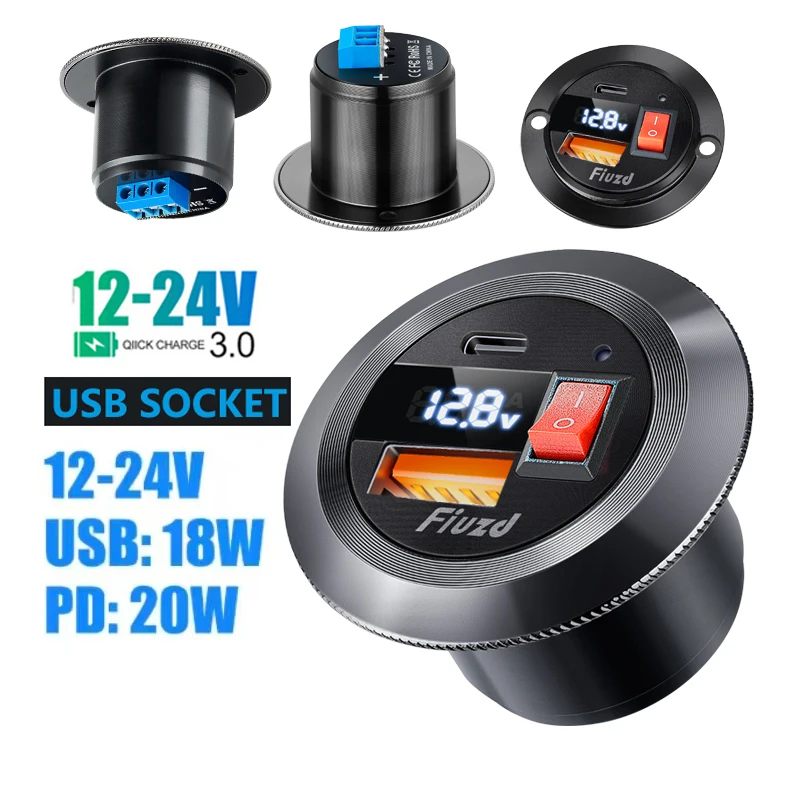 

12v power outlet Charger USB Fast Car Charger Socket 12V/24V with Switch Auto Car Quckly Charge Adapter Power Outlet