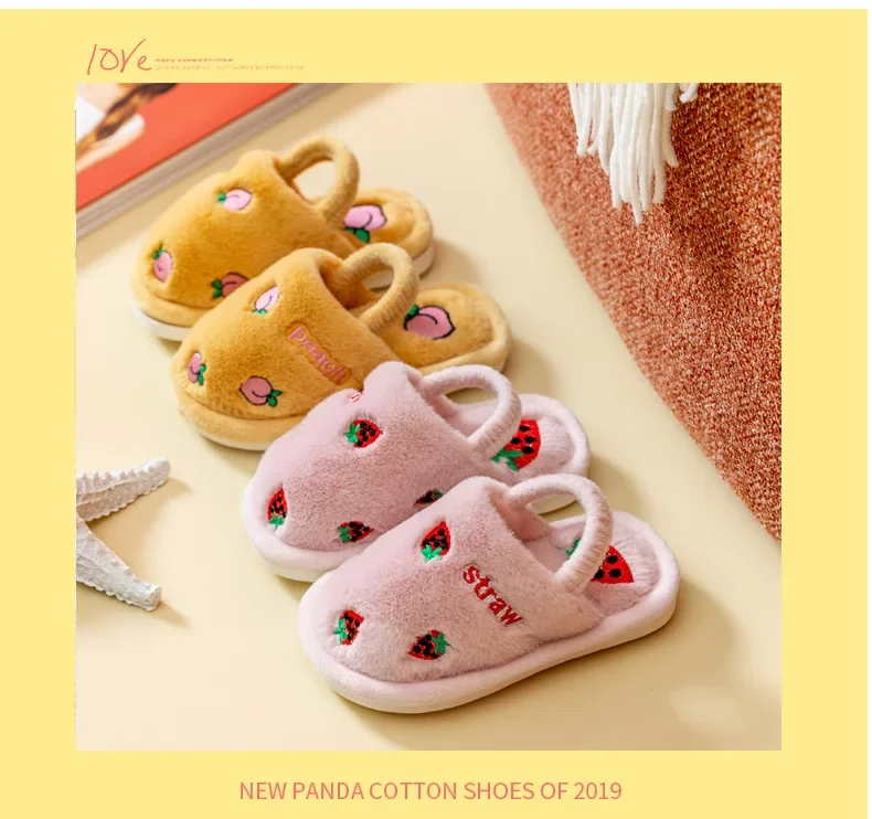 Kinder-Baumwoll-Hausschuhe, einfarbig, warm, für den Winter, für Jungen und Mädchen, mit Plüschfutter, für den Innenbereich, weiche Sohle, rutschfest, Baumwollschuhe. – Detail 1