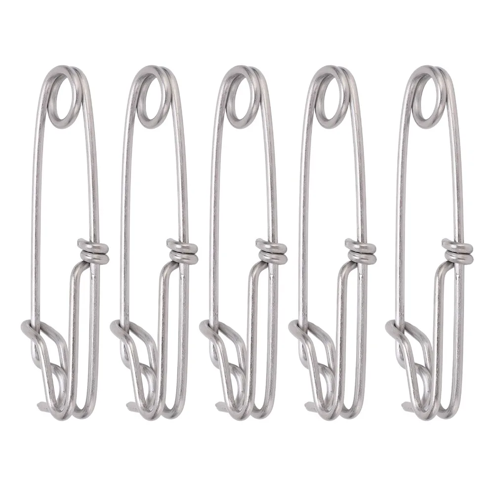 5PCS Durable Stainless Steel Long Line Clips 5 Sizes Easy On/Off Fishing Connectors Closed Eye Pin Saltwater Fishing