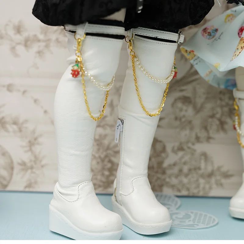 1/6 Bjd Puppe Schuhe 4cm * 1,8cm Handgemachte Mode Einfarbig Dicken Sohlen Leder Über Kniehohe Stiefel für Bjd Puppe Zubehör Spielzeug