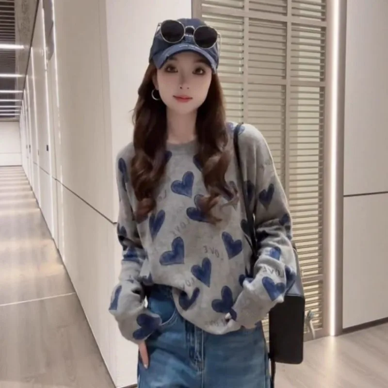 جديد الخريف والشتاء الكورية نمط الأزياء إلكتروني الحب البلوز سترة الراقية كسول نمط محبوك سترة أعلى للنساء #2