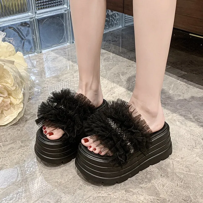 

Thick Bottom Crystal Slippers Women Summer 2025 Designer Chunky 8CM Platform Sandals Woman Flip Flops High Heels Sandalias Mujer