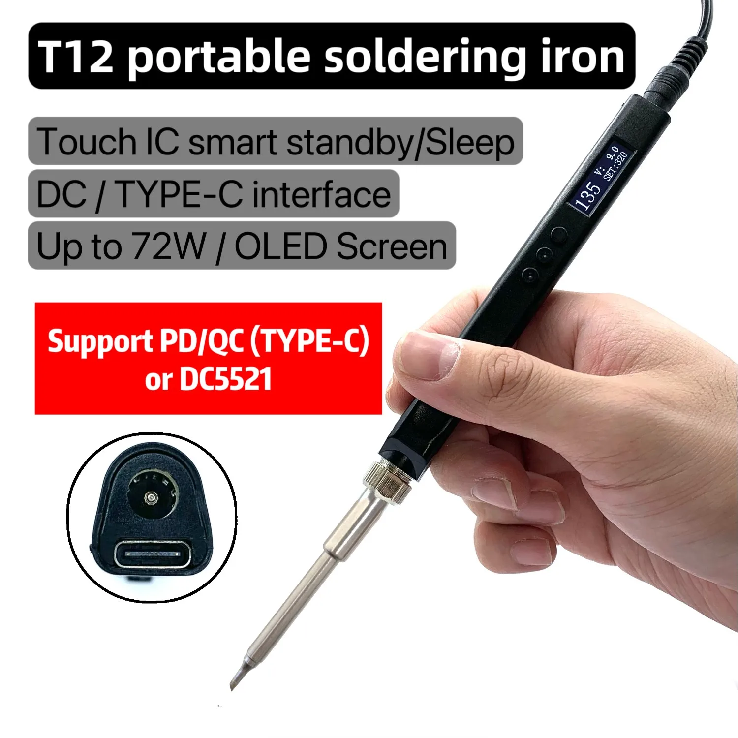 

JV100 T12 PD65W Soldering Iron Portable Solder Station Electronic DIY Repair Tools