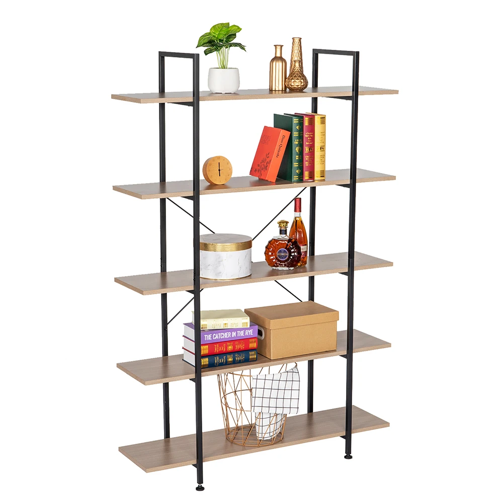 

Storage Rack 5-Tier Industrial Bookcase and Book Shelves Vintage Wood&Metal Bookshelves Retro Brown/Gray Oak[US-Stock]