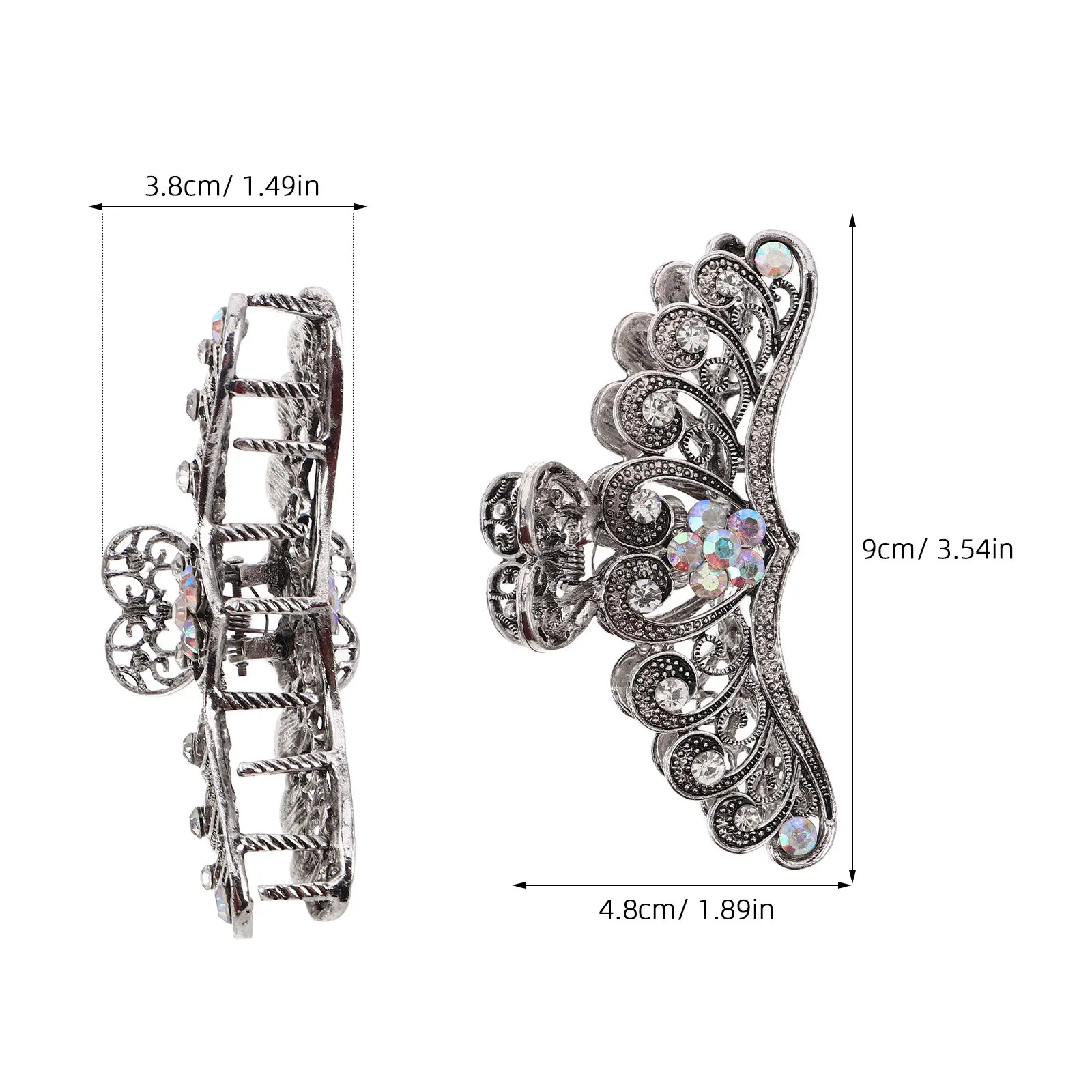 2Pcs Vintage Rhinestone Hair Claws Large Crystal Jaw Clips Elegant Metal Clamps Secure Hold Thick Hair Party Accessories