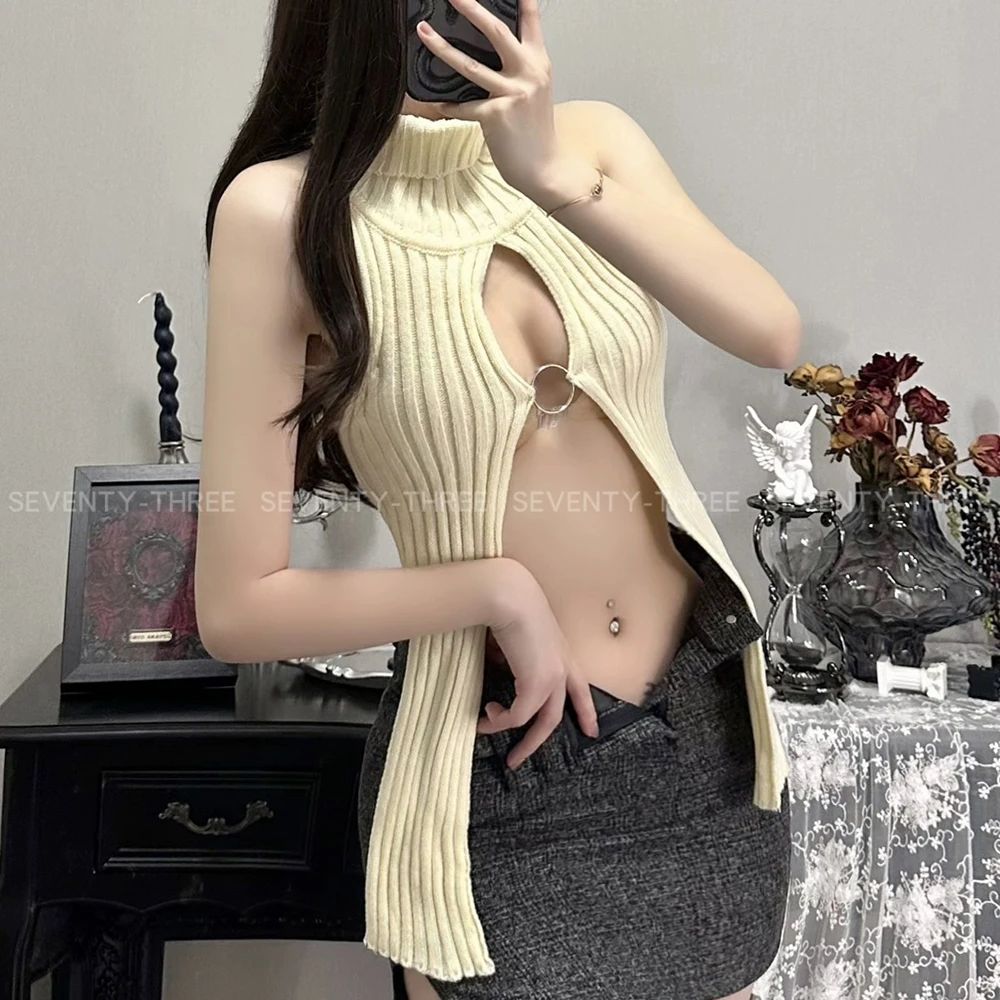 AniLV Hot Woman Hollow dolcevita maglione gilet Backless Knit Clothes Costume