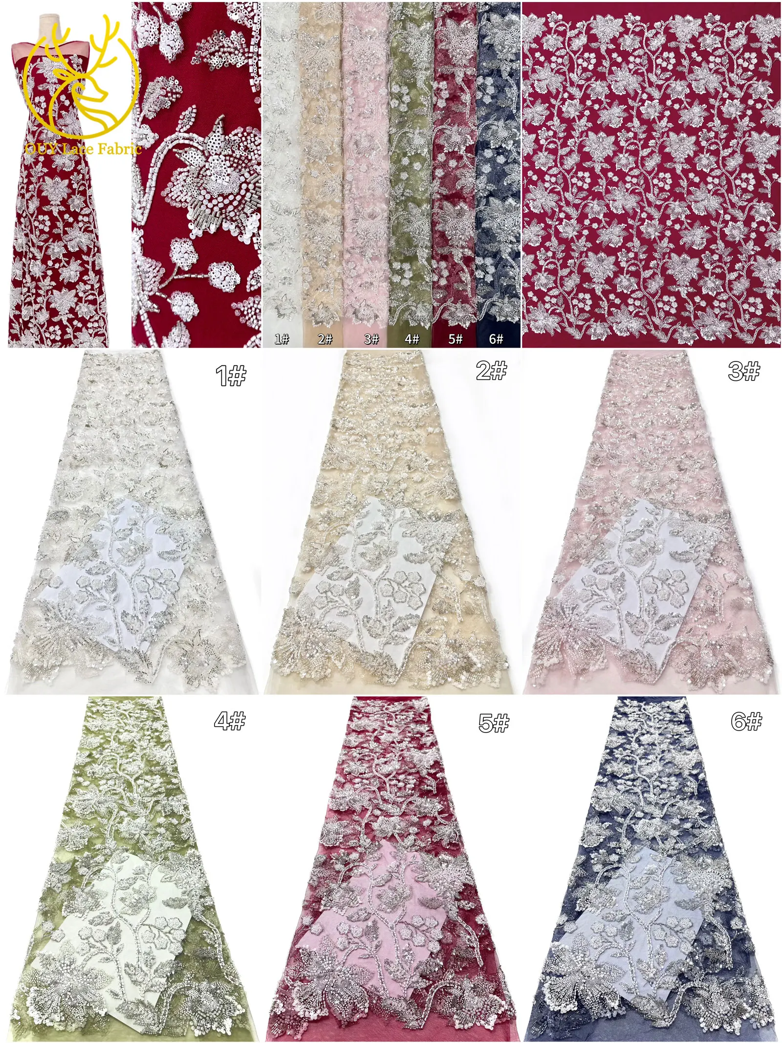5 Yards Hochwertige Afrikanische Bräutigam-Perlenstickerei Luxuriöser Maßgefertigter Nigerianischer Französischer Pailletten-Tüllstoff für Damen Neues Abendkleid – Detail 3