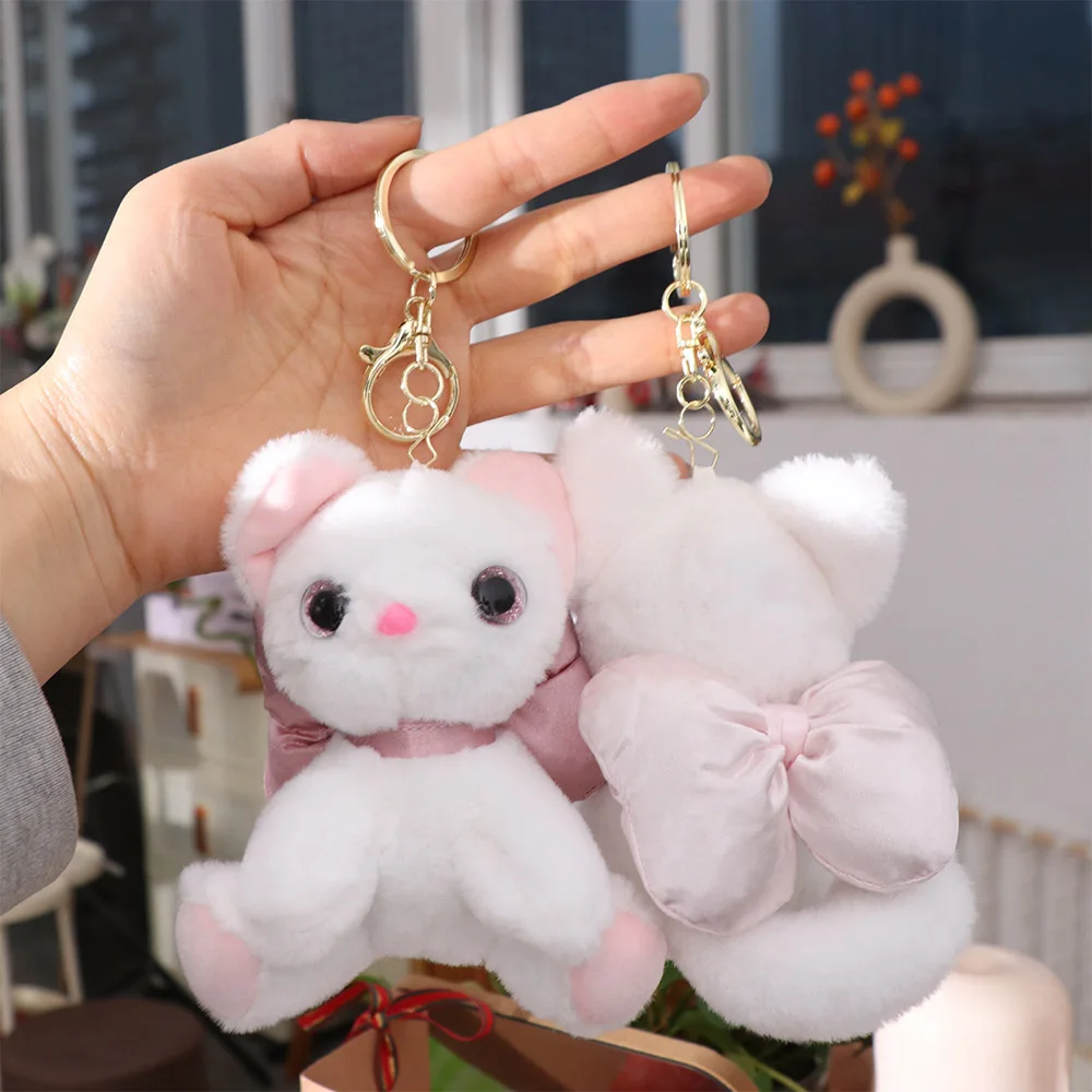 Llavero de Peluche de Gato con Lazo de Algodón PP, Muñeco de Peluche Suave, Llavero de Gatito, Muñeco de Colección, Llavero de Peluche para Decoración de Mochila