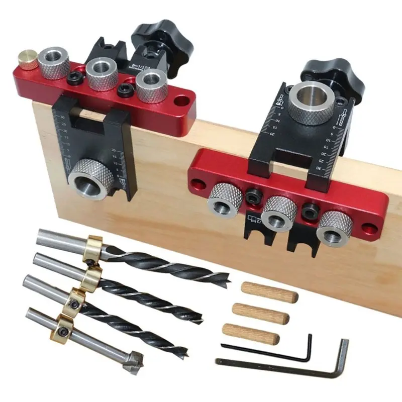ABYN-Woodworking Pocket Hole Jig 3 In 1 Doweling Jig Universal Dowel Cam Jig Wood Hole Drilling Guide Locator Adjustable Kit
