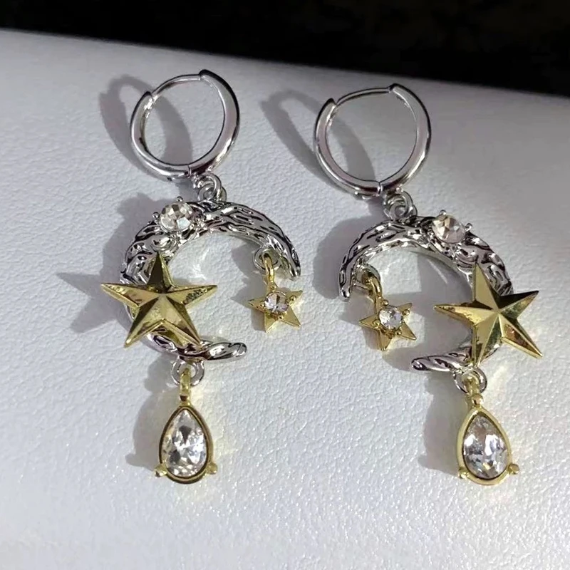 Y2K Jewelry Water Drop Moon Star Drop Earrings Korean Fashion Vintage Earrings Women Accessories Gothic Red Moon Chain Earrings