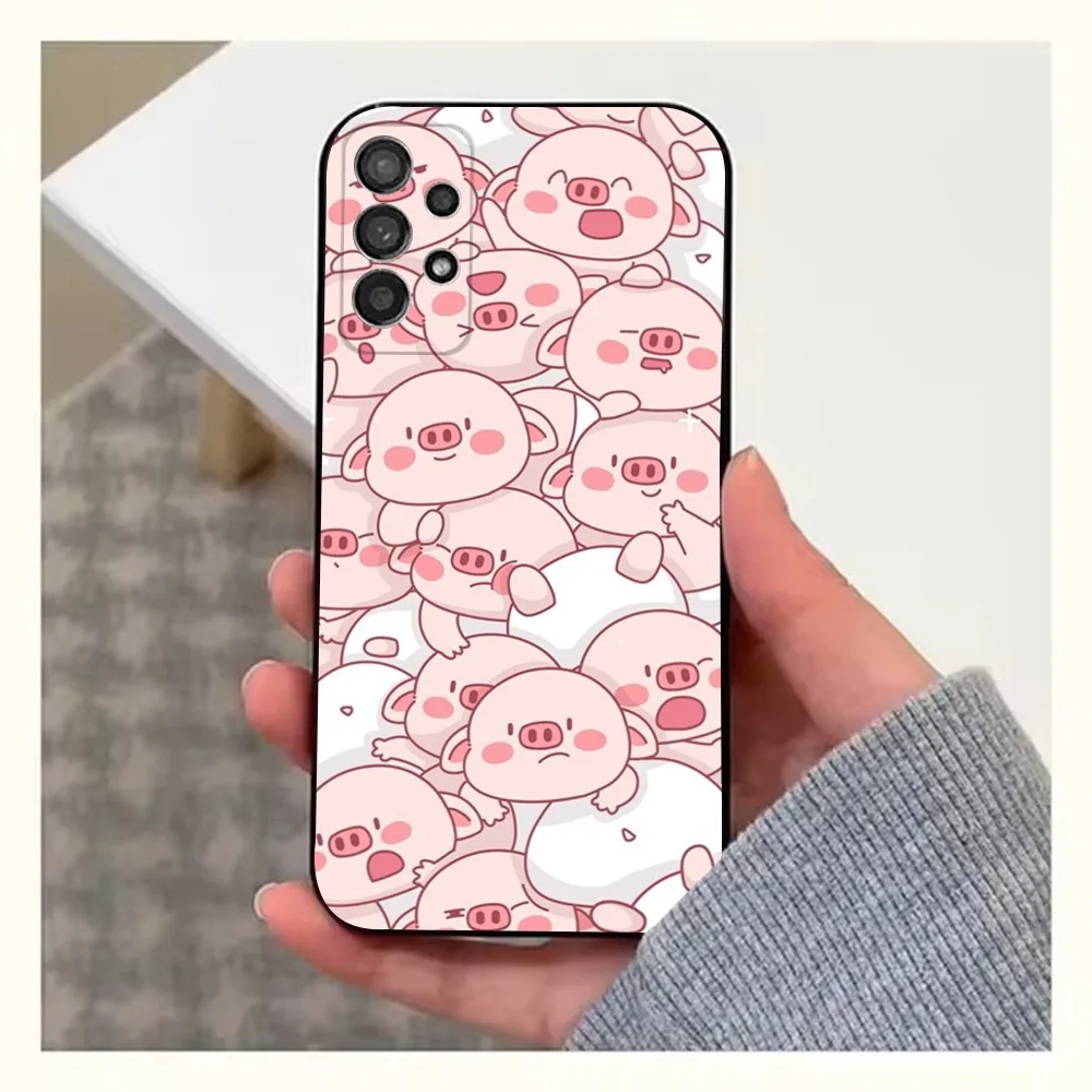 Bonita funda de teléfono Piggy para Samsung S25,S24,S23,S22,S20,S21,S10,Ultra,Plus,Lite,FE, funda negra de silicona suave