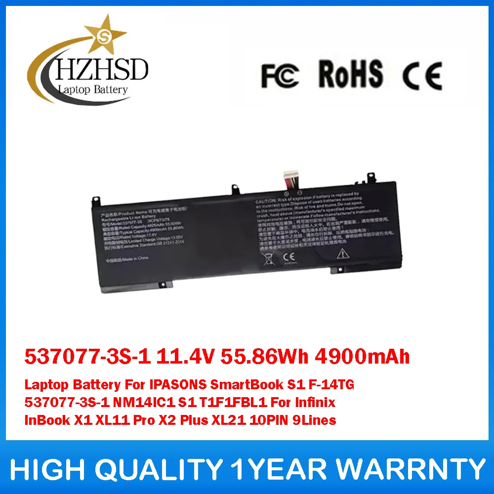 

537077-3S-1 11,4 В, 55,86 Втч, 4900 мАч, аккумулятор для ноутбука IPASONS SmartBook S1 F-14TG 537077-3S-1 NM14IC1 S1 T1F1FBL1 XL11 Pro X2