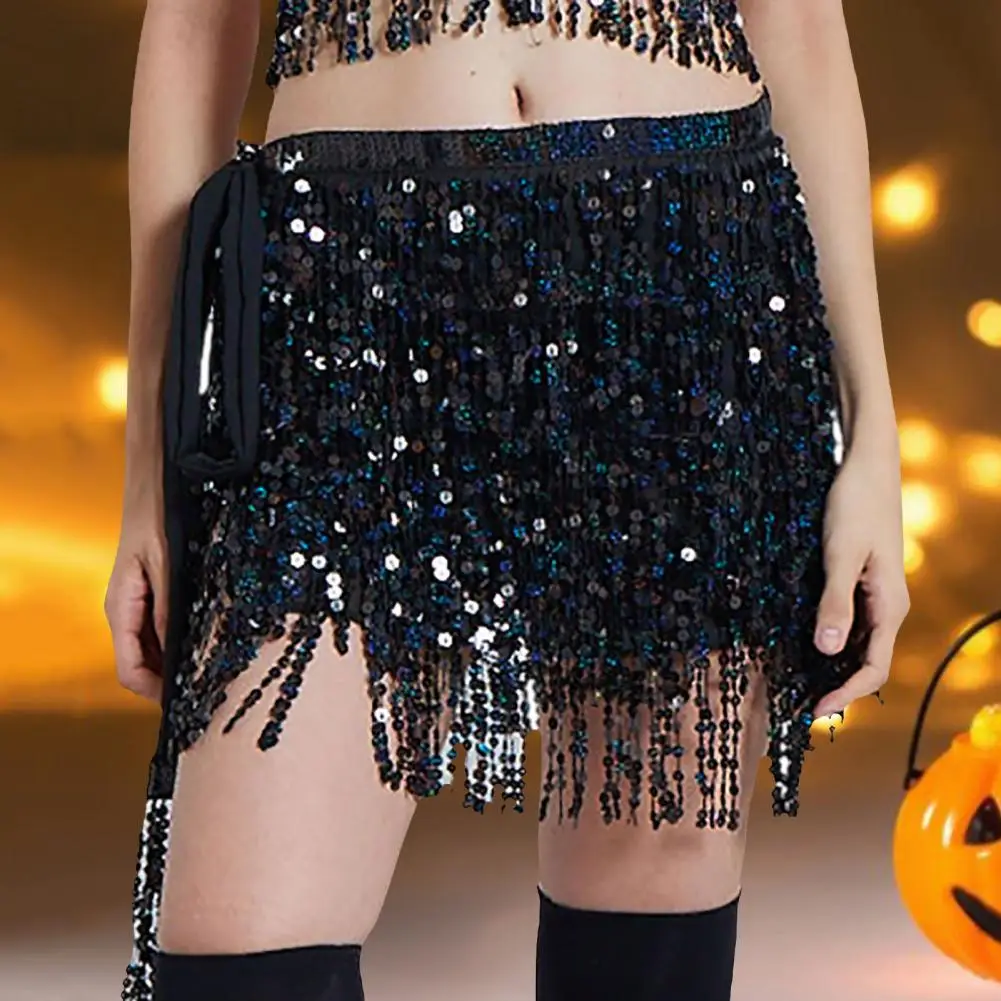 Waist Wrap Belly Dancing Skirt Women Belt Shining Bohemia Short Belly Dance Fringed Shiny Sequin Tassels Belly Belt