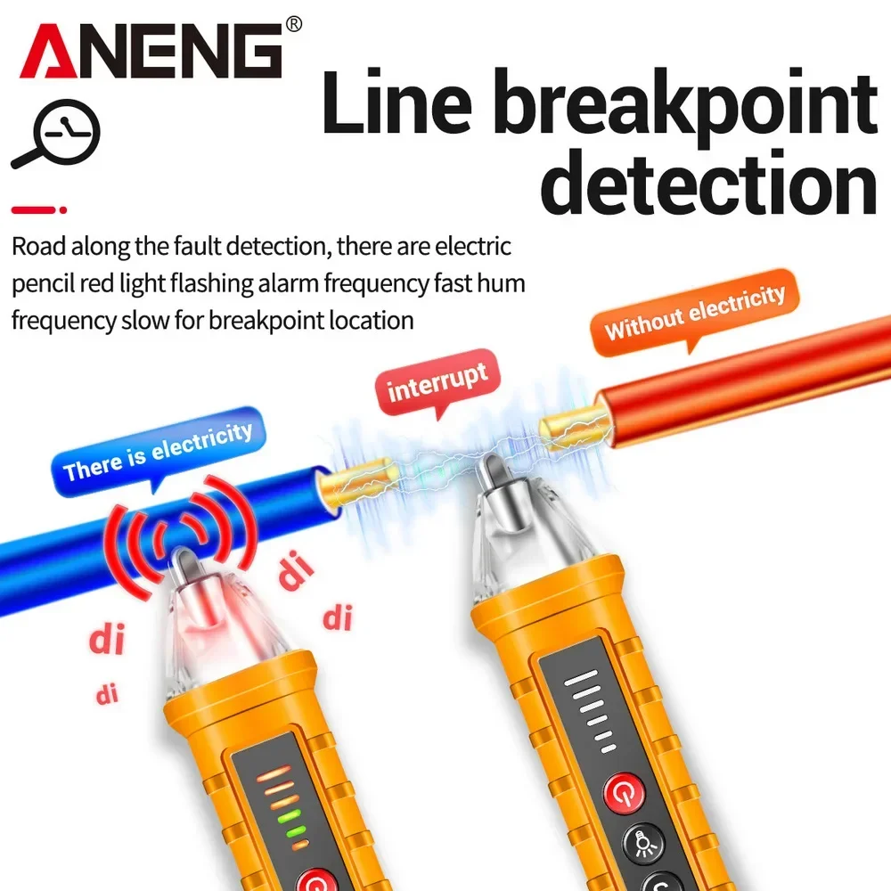 ANENG VD802 Medidor de testador detector de tensão CA sem contato 12V-1000v estilo caneta indicador elétrico LED medidor de tensão