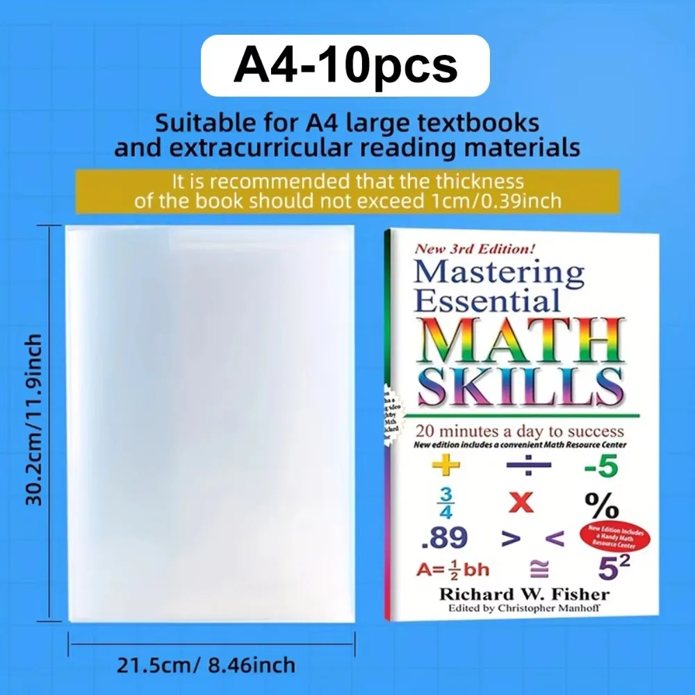 10Pcs A4/16K/A5 Plastic Book Cover Waterproof Wear-Resistant Transparent Book Cover Self-Adhesive Closure