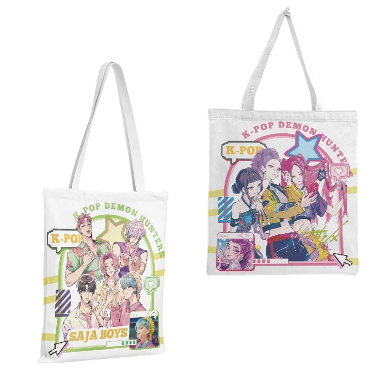 KPop شيطان الصيادين النساء فتاة أنيمي حقيبة قماش قنب الكرتون لطيف حقائب اليد موضة كيس التخزين اكسسوارات حمل الهدايا