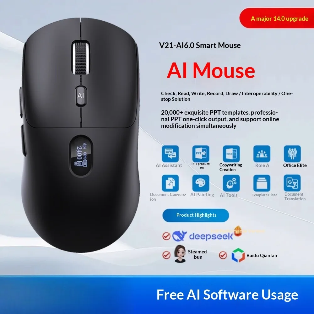 Wireless Bluetooth AI Mouse V21 Screen Display Intelligent Voice Typing Translation Large Language Model Writing