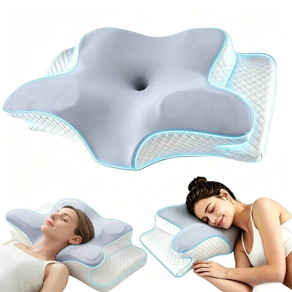

Cervical Neck Pillow, Memory Foam Pillows for Neck & Shoulder 2 Heights Ergonomic Pillow Neck Support Pillow Adjustable Cervical