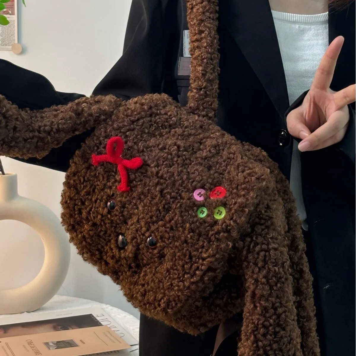 حقائب الظهر النسائية الكورية الإبداعية الكرتون لطيف أفخم جرو آذان ثلاثية الأبعاد Kawaii مضحك على ظهره عالية الجودة الفاخرة العلامة التجارية الحقائب المدرسية #1