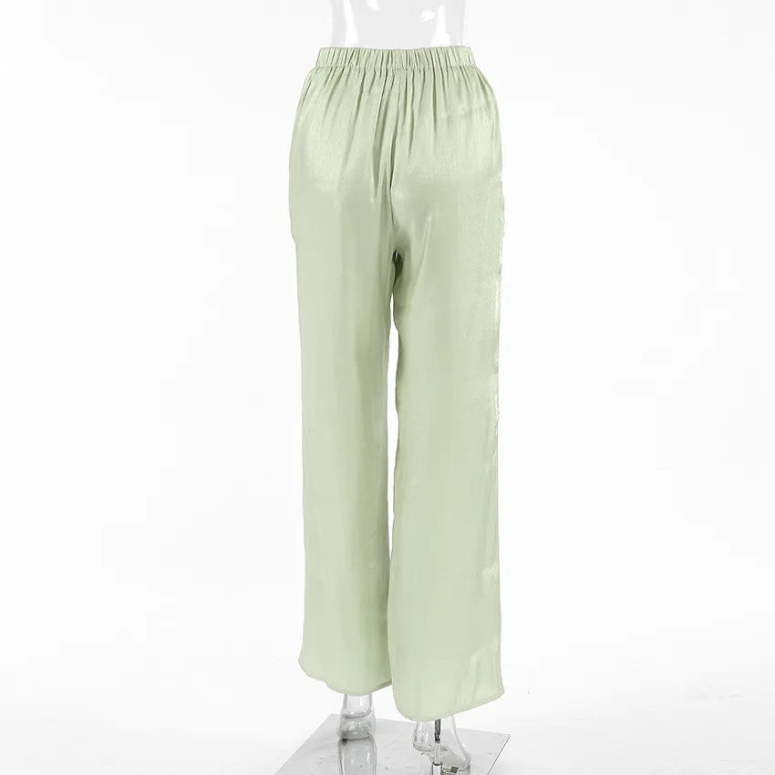 Pantalon en fil de loisirs à la mode, couleur unie dorée, taille moyenne, bande élastique, multifonctionnel, ajustement confortable, été 2025