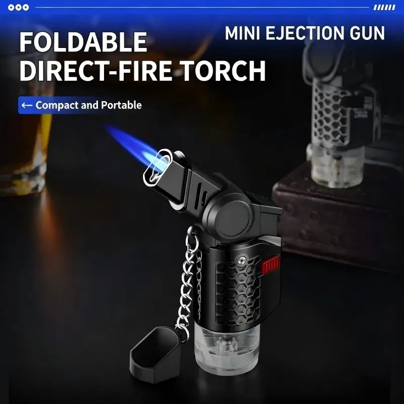 Windproof Mini Spray Gun with Foldable Head, Torch Gas Lighter Visual Gas Window Lock Switch Portable Cigar Lighters Smoking