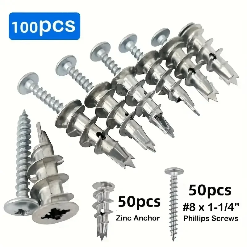 for 50/100Pcs Zinc Alloy Expansion Tube Screw Set Gypsum Board Gecko Box Expansion Screw Expansion Anchor Bolt