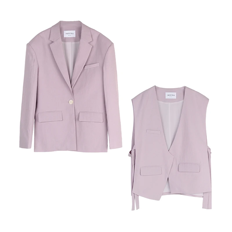 

INFFTRU Cool Sensation Linen High-End Casual Women's Suit Set Breathable Long Sleeve One-Button Closure Straight Cut Jacket