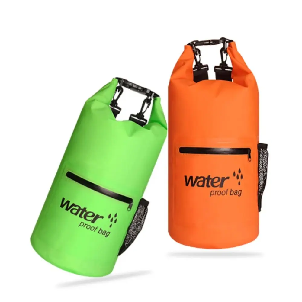 

Zipper Pocket Waterproof Dry Bag Mesh Pocket Thickened Material Storage Backpack Waterproof Design Roll-Top Closure